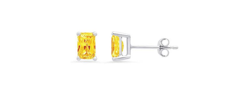 Lemon Quartz Emerald Cut Studs Earrings