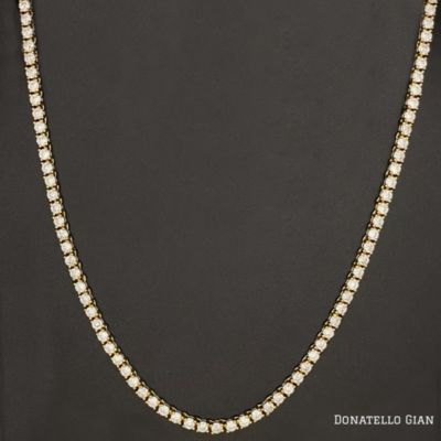 Donatello Gian 14K Yellow Gold Plated Round Tennis Necklace 3MM, 16 Inch, Crystal Tennis Necklace, Choker Necklace For Men And Women