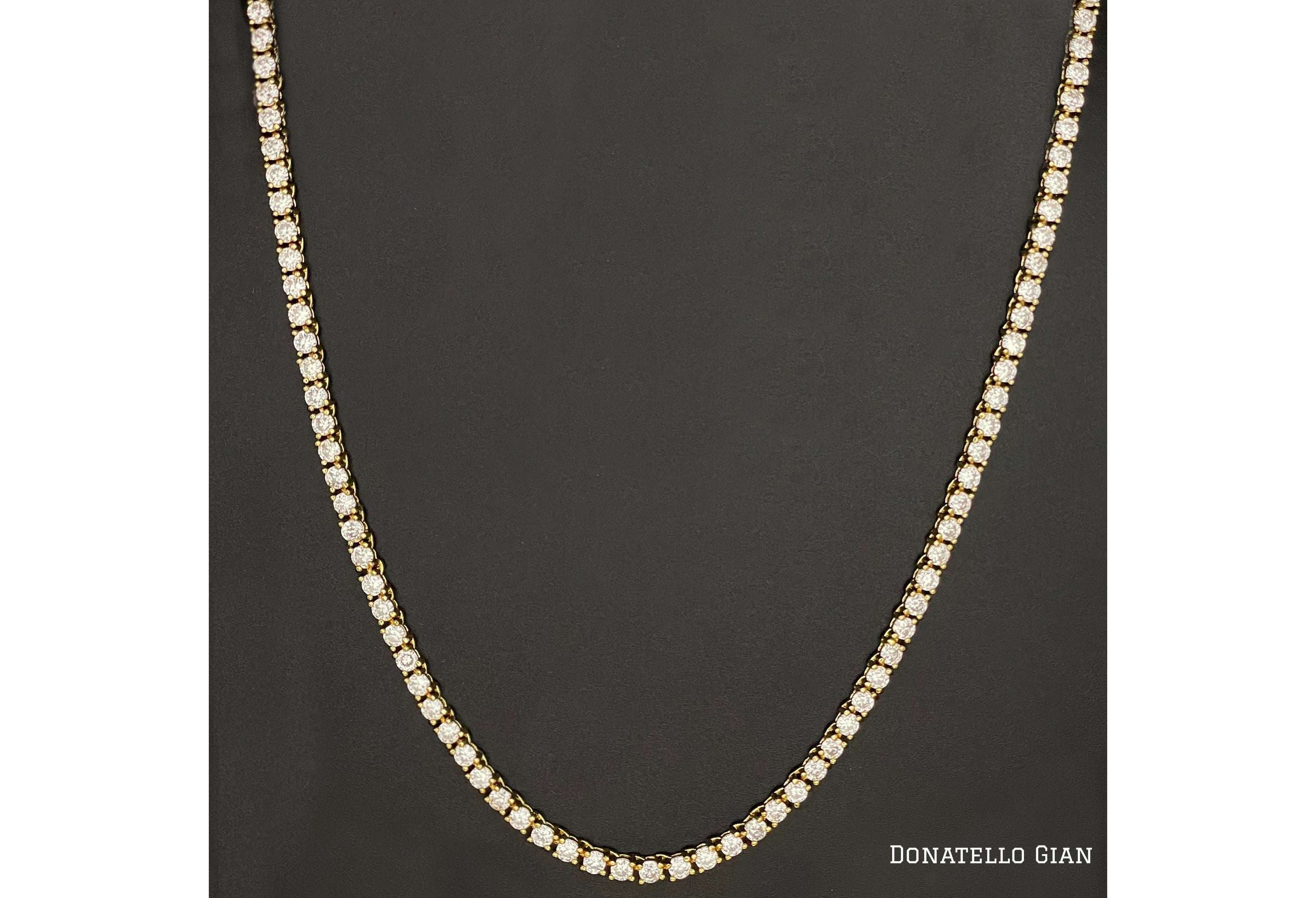 14K Yellow Gold Plated Round Tennis Necklace 3MM, 16 Inch, Crystal Tennis Necklace, Choker Necklace For Men And Women