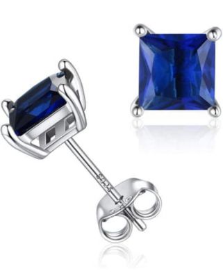 Donatello Gian 2CT 925 Sterling Silver Natural Sapphire Square Cut Studs Earrings