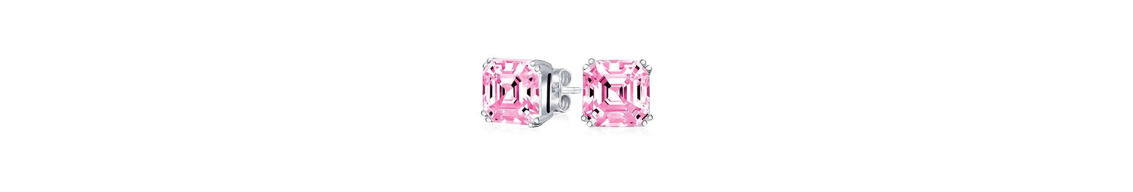 925 Sterling Silver Pink Ascher Cut Studs Earrings