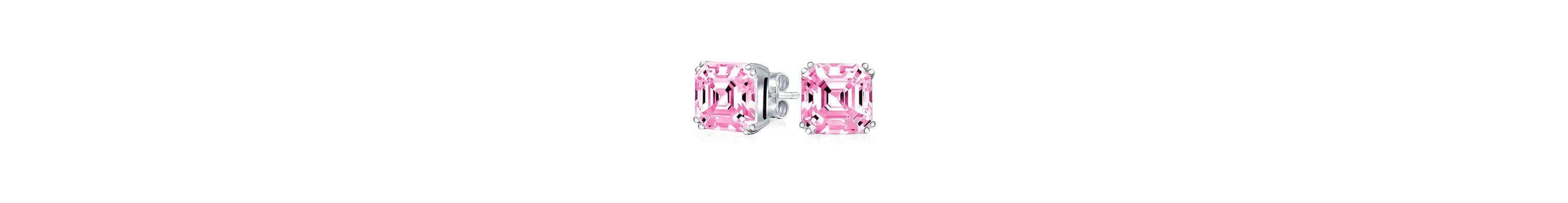 925 Sterling Silver Pink Ascher Cut Studs Earrings