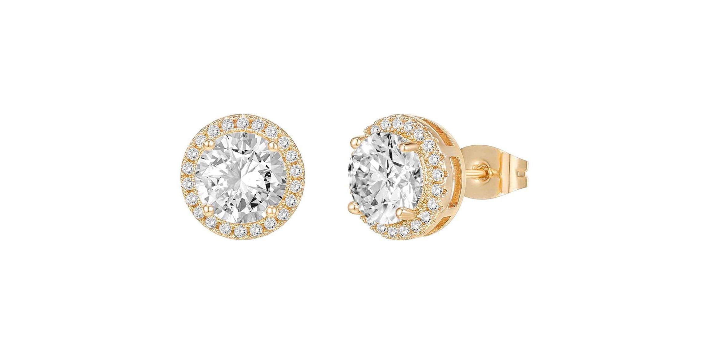 Angel halo Round Cut Halo Studs Earrings gold