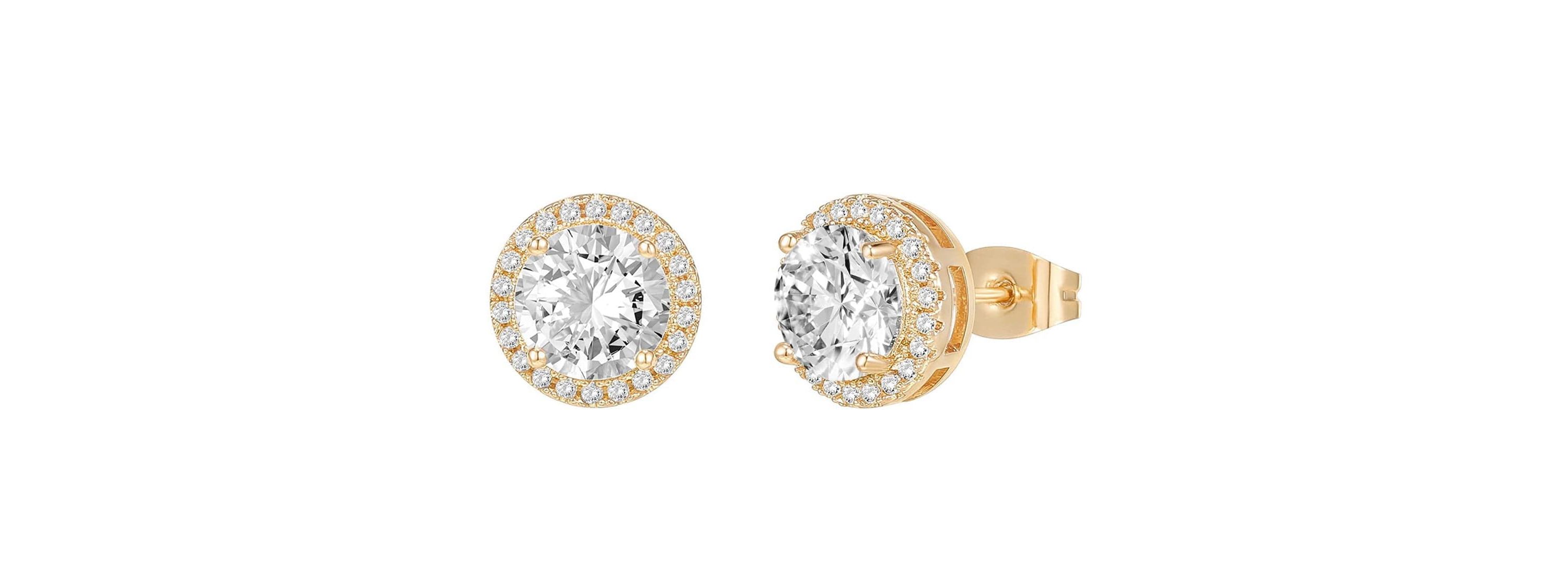 Angel halo Round Cut Halo Studs Earrings gold