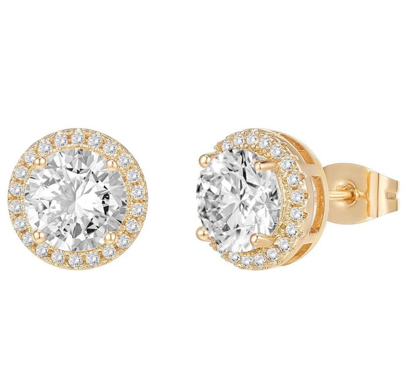 Angel halo Round Cut Halo Studs Earrings gold