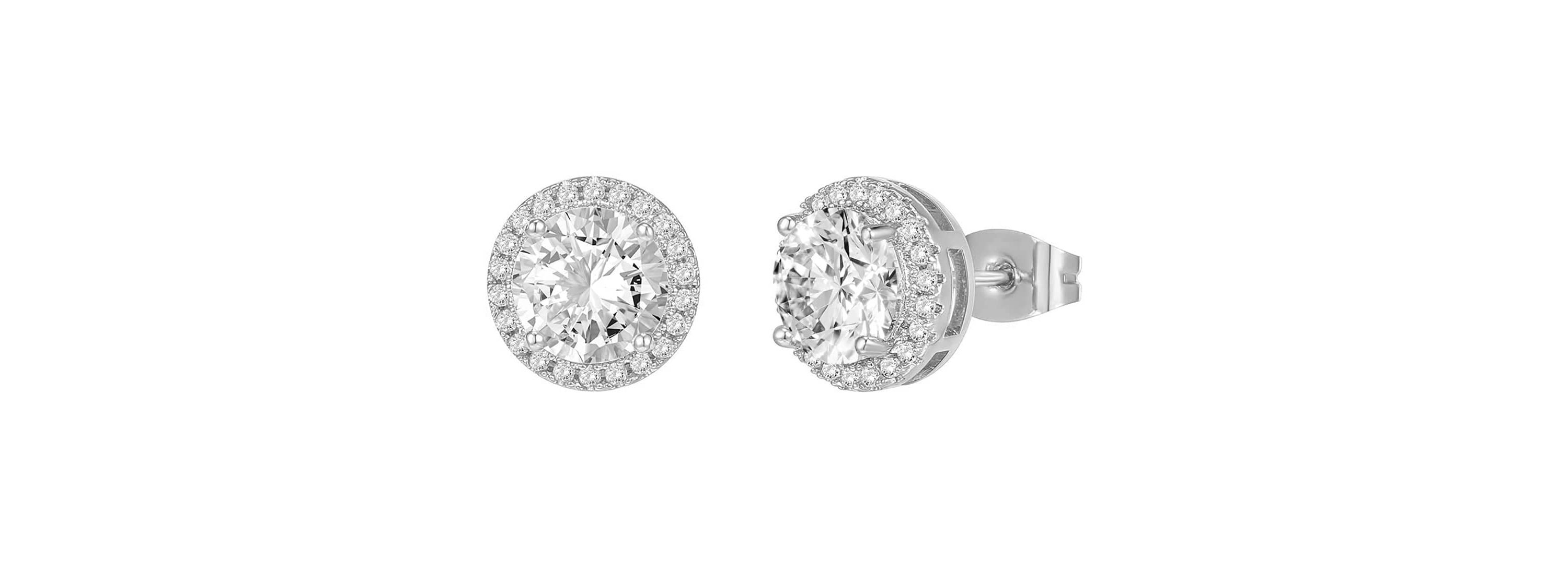 Angel halo Round Cut Halo Studs Earrings white