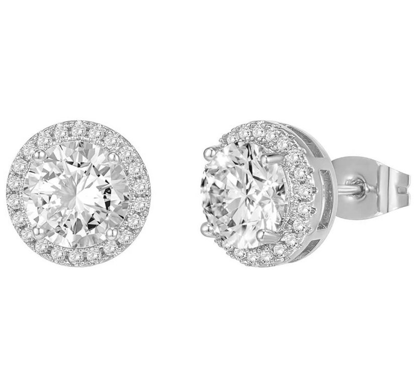 Angel halo Round Cut Halo Studs Earrings white