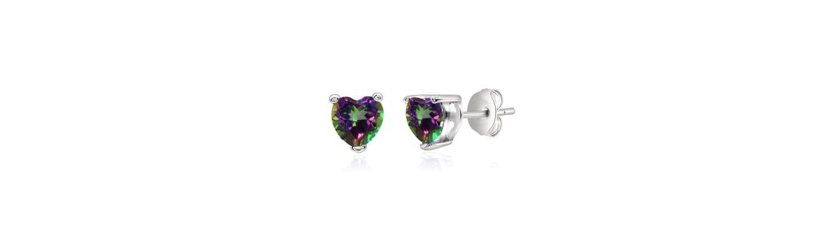 925 Sterling Silver Created  Mystic Topaz Heart Studs