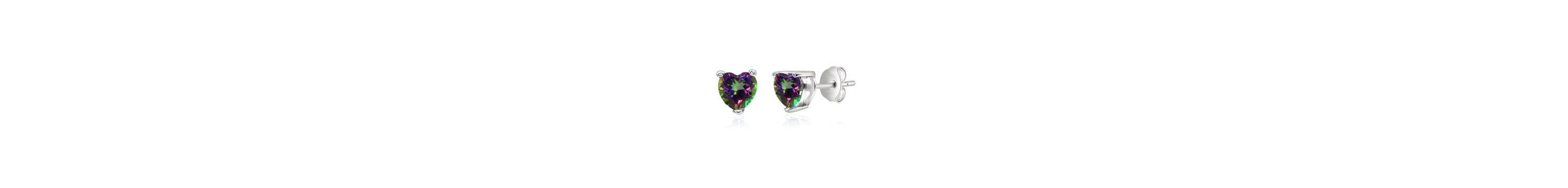 925 Sterling Silver Created  Mystic Topaz Heart Studs