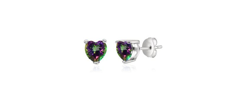 925 Sterling Silver Created  Mystic Topaz Heart Studs