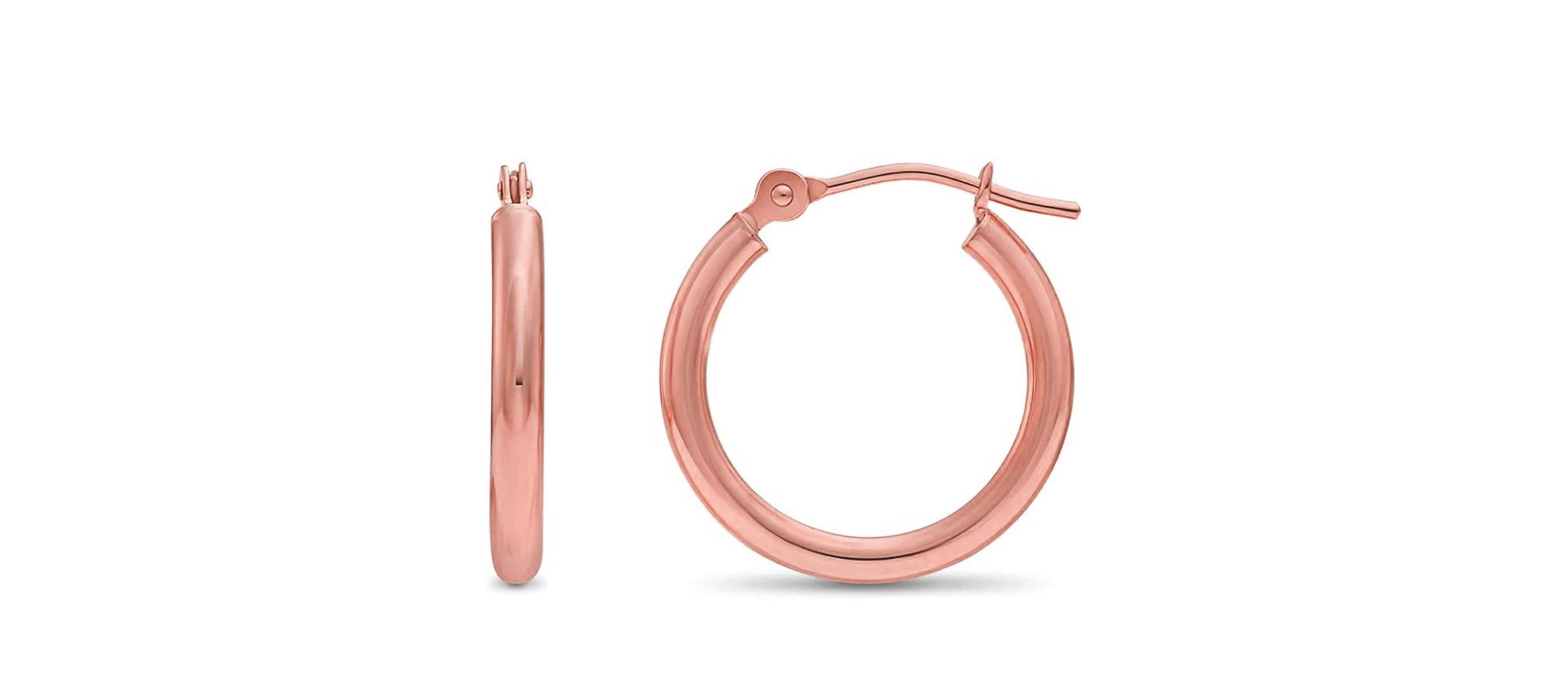 925 Sterling Silver Hoop Earrings, 20MM Round Earrings for Women, Girls & Men, 14K Rose Gold Plated Sterling Silver