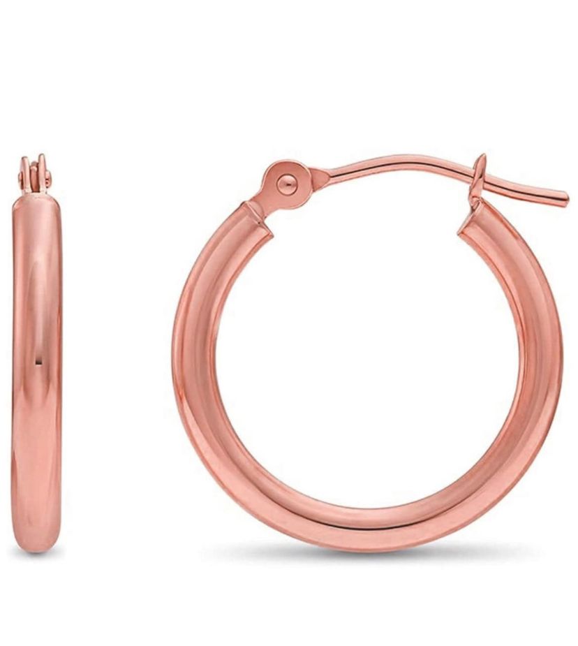 925 Sterling Silver Hoop Earrings, 20MM Round Earrings for Women, Girls & Men, 14K Rose Gold Plated Sterling Silver