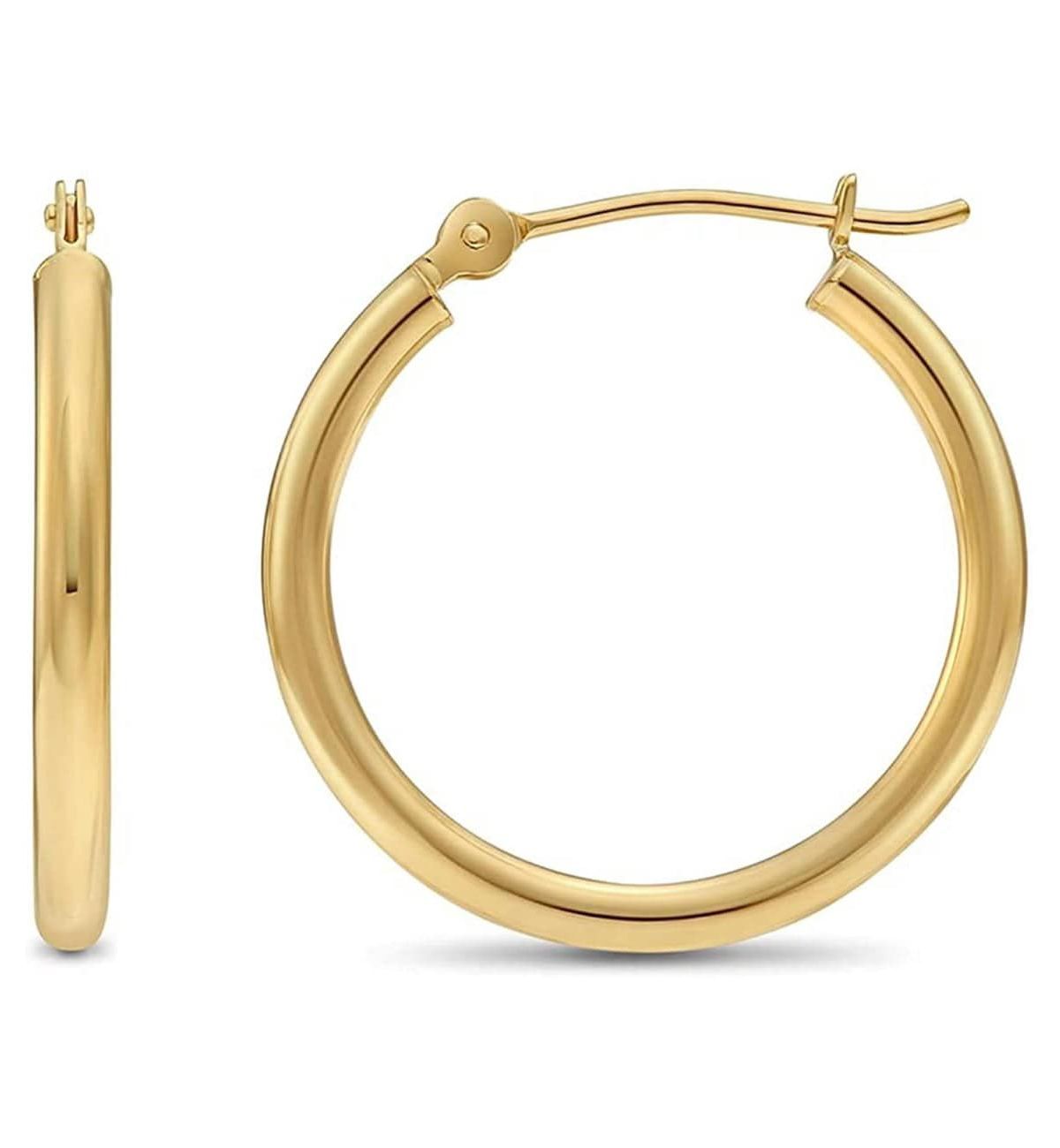 925 Sterling Silver Classic Hoops, 20MM Round Earrings for Women, Girls & Men, 14K Gold Plated Sterling Silver