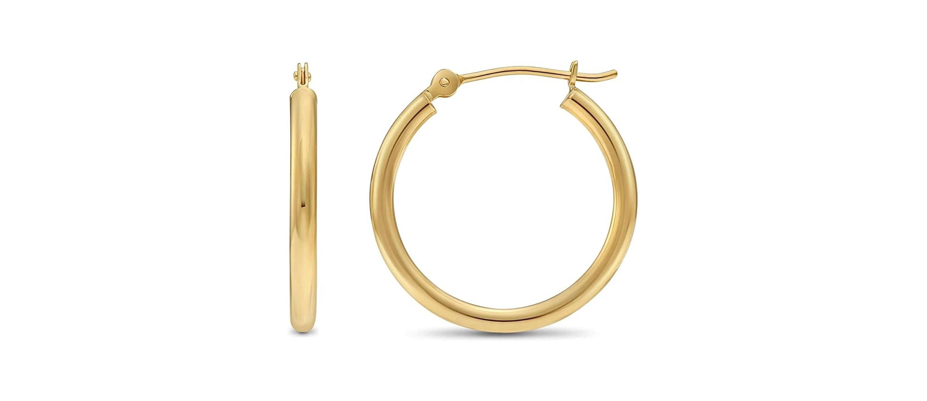 925 Sterling Silver Classic Hoops, 20MM Round Earrings for Women, Girls & Men, 14K Gold Plated Sterling Silver