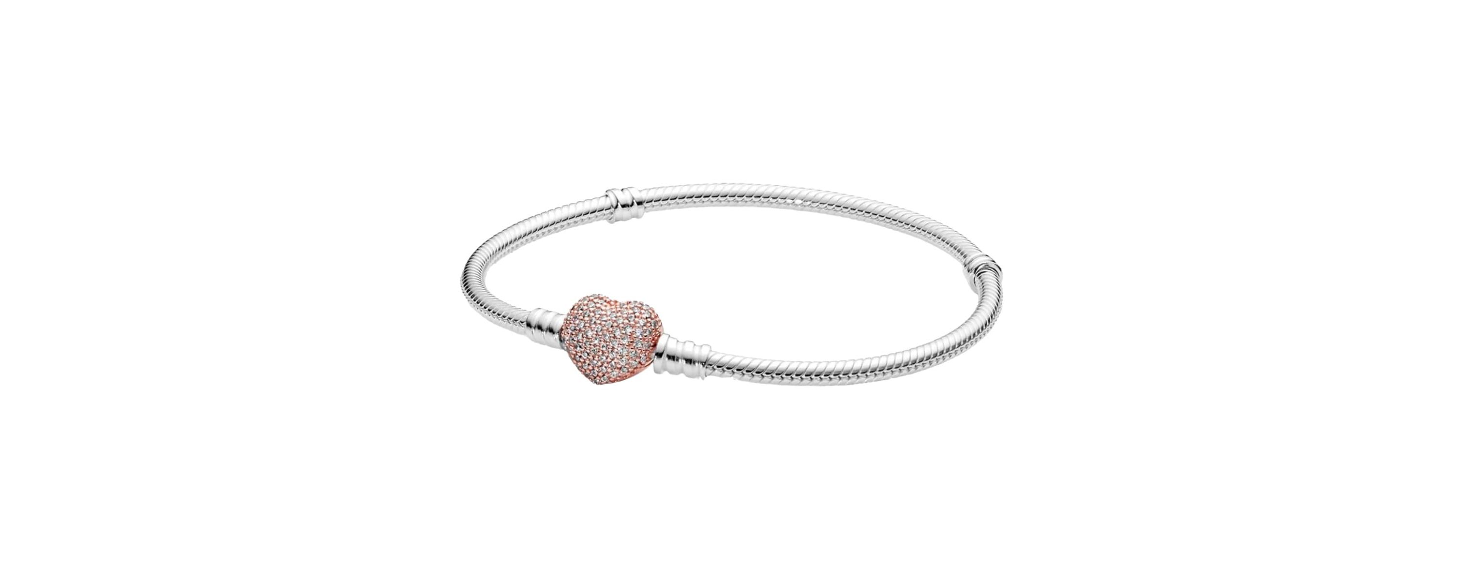 Micro Pave Crystal Rose Gold Heart Charm Bracelet
