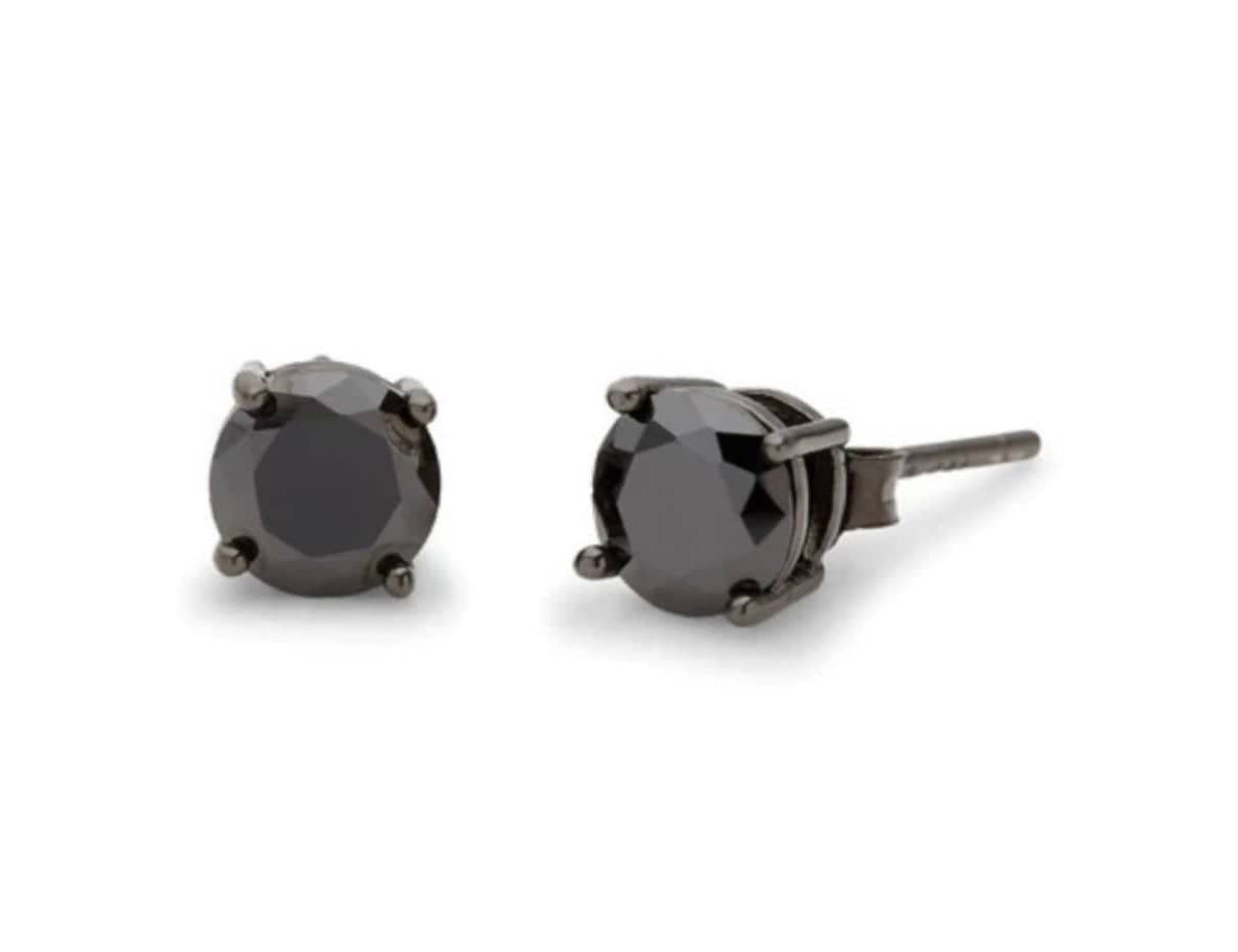 925 Sterling Silver  Created Black Onyx 4MM Round Studs Earrings