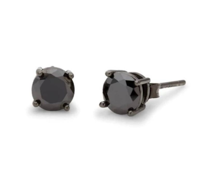 925 Sterling Silver  Created Black Onyx 4MM Round Studs Earrings