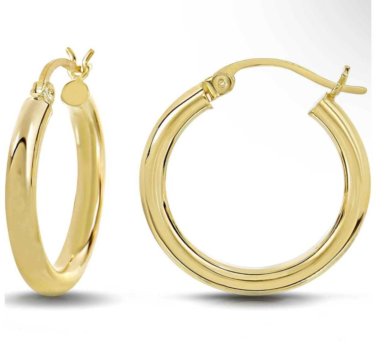 14K Gold Plated Sterling Silver Thick 4MM Hoop Earrings 20MM Round