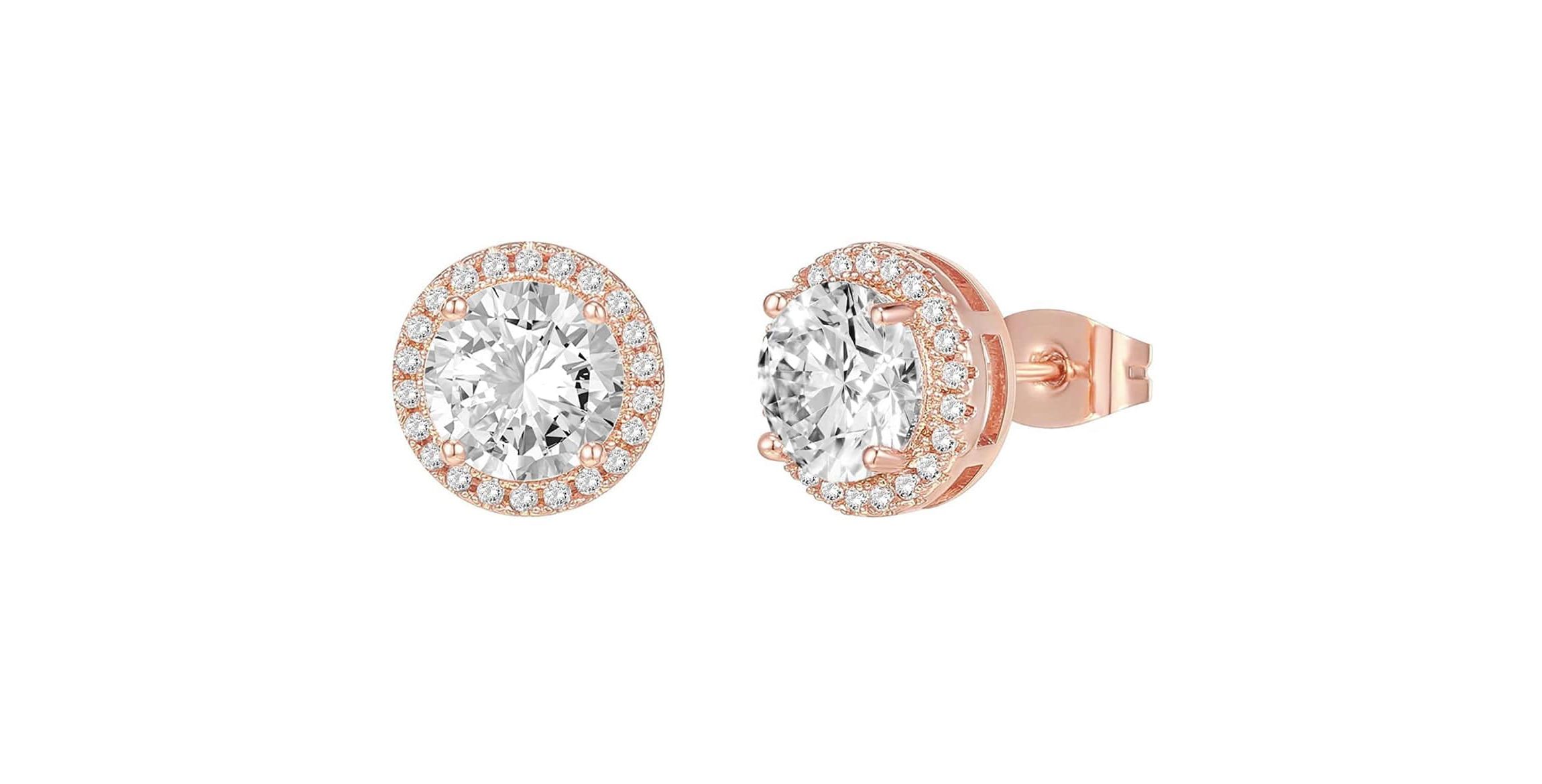 Angel halo Round Cut Halo Studs Earrings rose