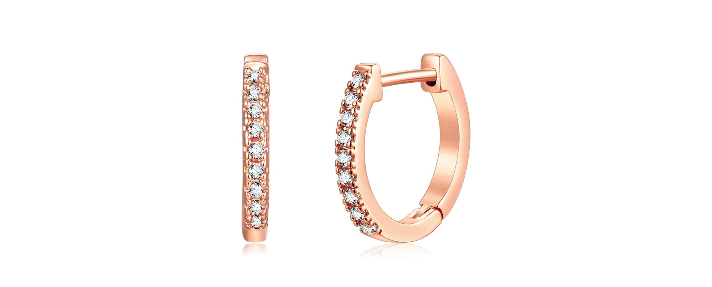 Rose Gold Plated Crystal Huggie Hoops