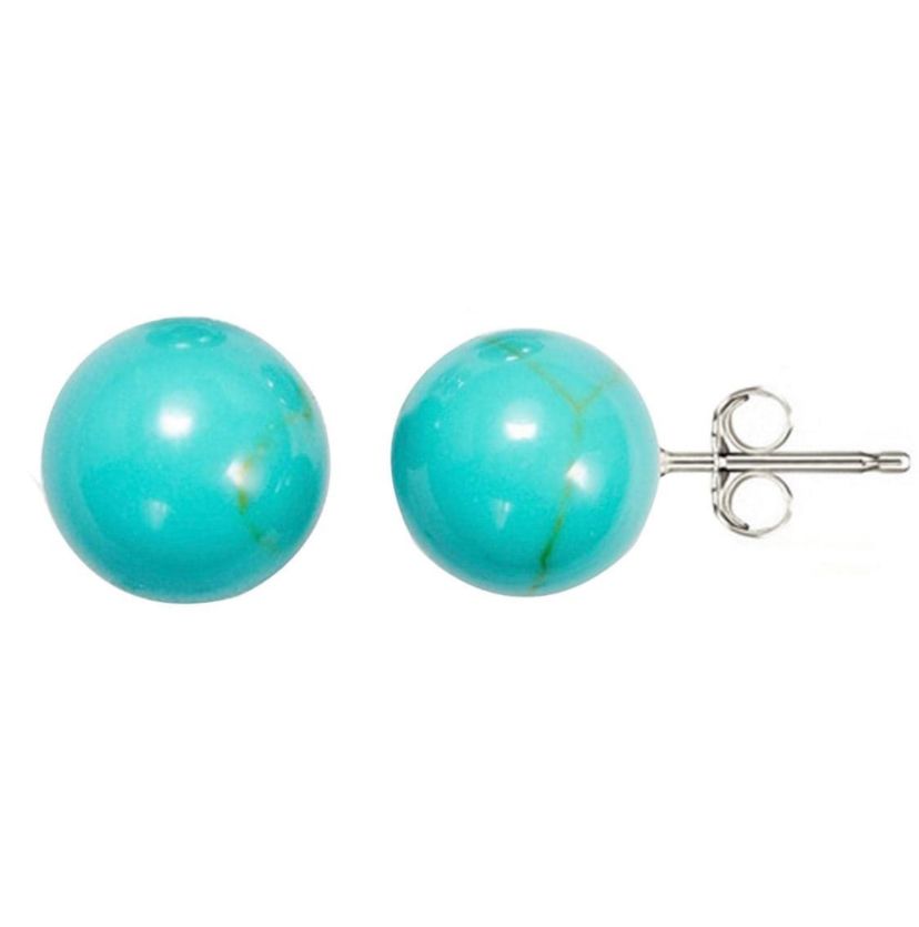 925 Sterling Silver Created  Turquoise Ball Studs Earrings