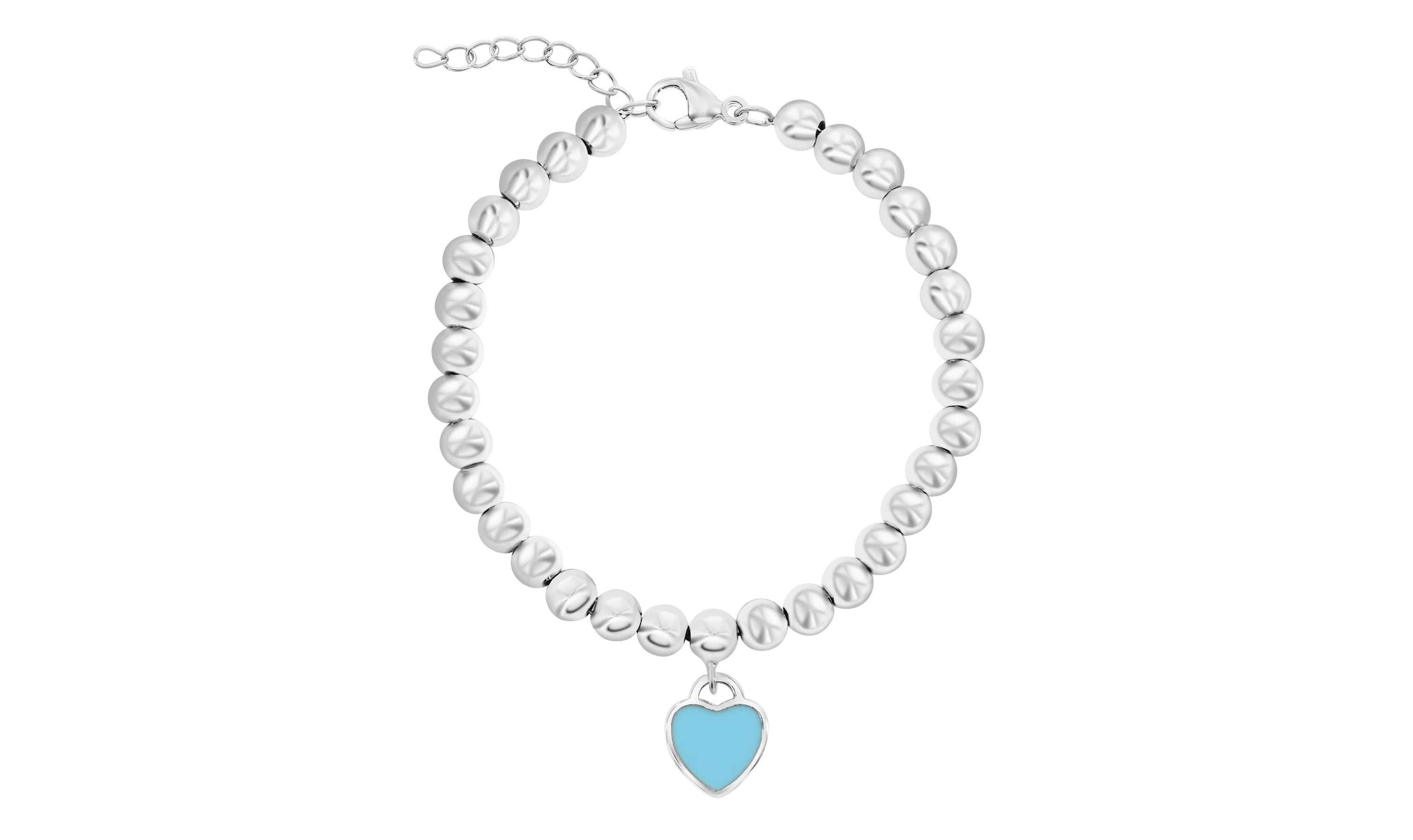Blue Onyx Beaded Heart Charm Bracelet
