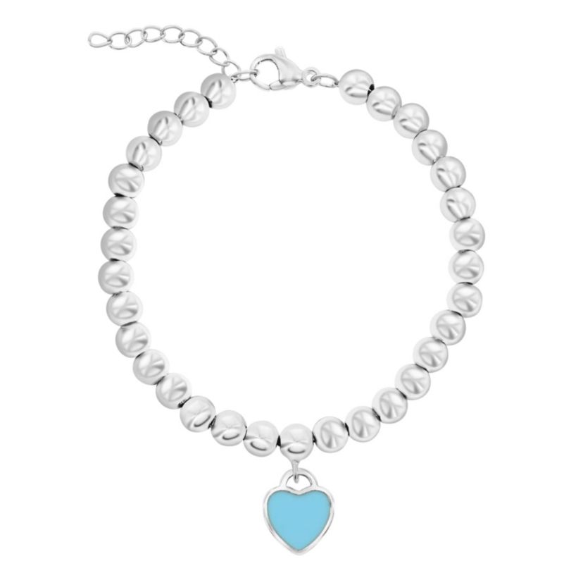 Blue Onyx Beaded Heart Charm Bracelet