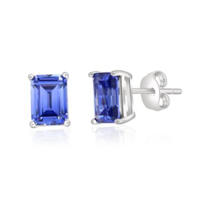 Donatello Gian 925 Sterling Silver Created Tanzanite Emerald Cut Earrings