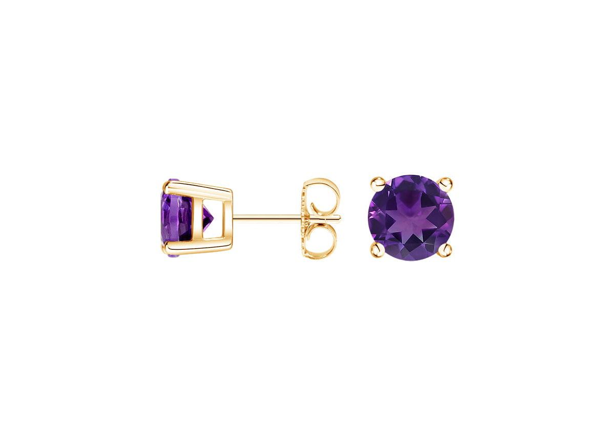 14k Gold Over 925 Sterling Silver Amethyst Stud Earrings