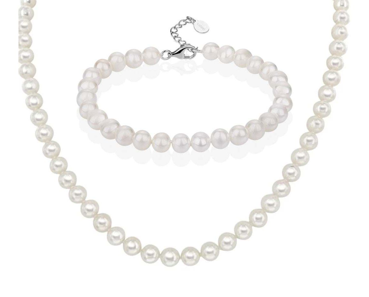 Long Pearl Necklace And Bracelet Set