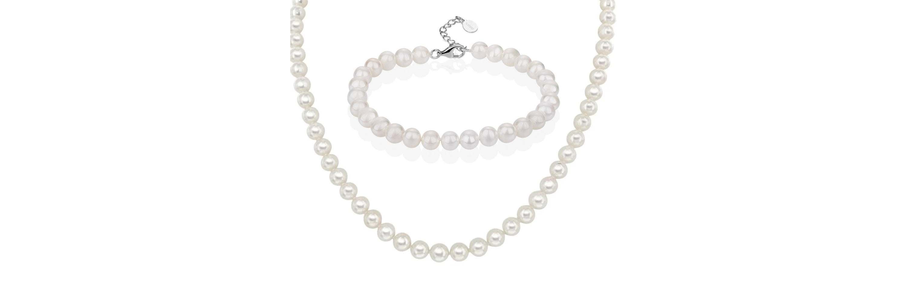 Long Pearl Necklace And Bracelet Set
