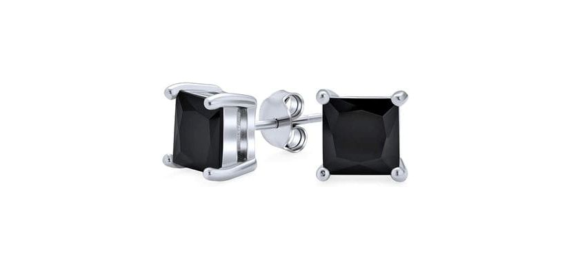 925 Sterling Silver Black Stud Earrings For Men And Women square
