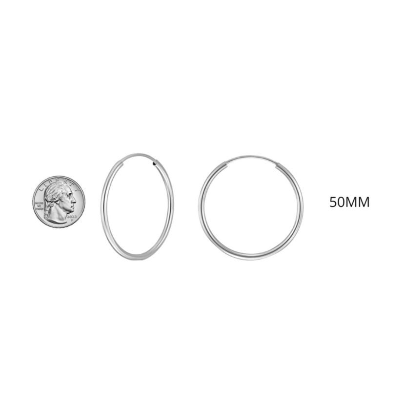 925 Sterling Silver Endless Hoop Earrings All Size Options 50MM