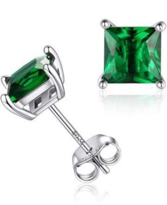 Donatello Gian 2CT 925 Sterling Silver Emerald Square Cut Studs Earrings