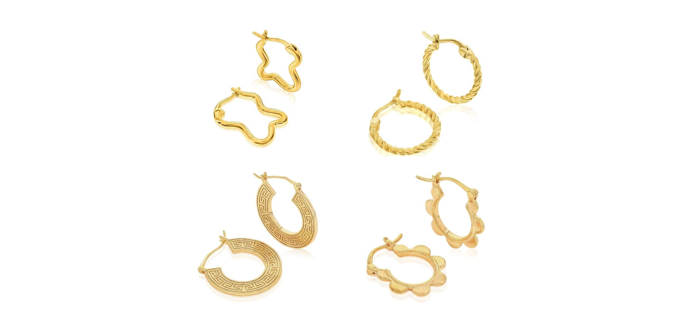 Gold Hoop Bundle: Wavey Gold Hoops, Braided Gold Hoops, Greek Styled Hoops, Flower Designed Hoops