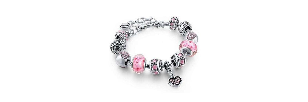 Pink Crystal Heart Charm Bracelet