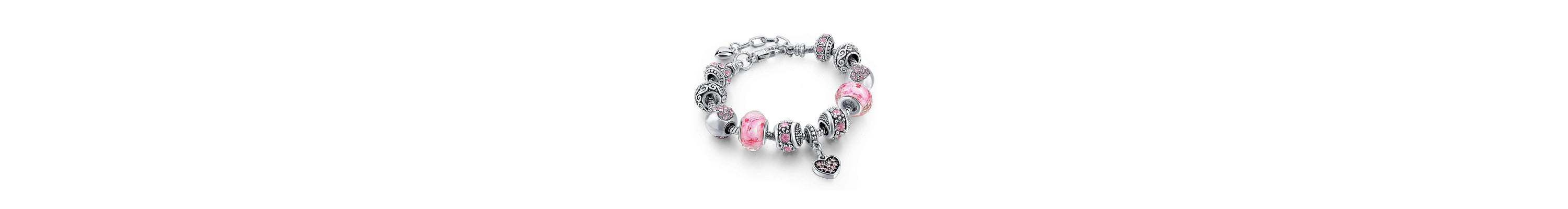 Pink Crystal Heart Charm Bracelet