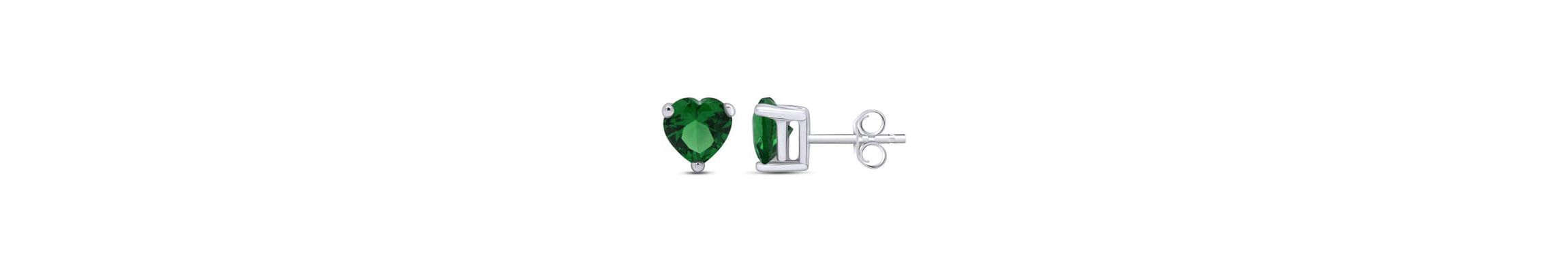 925 Sterling Silver Emerald Heart Cut Studs