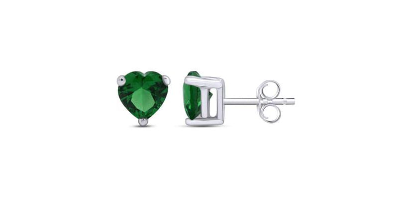 925 Sterling Silver Emerald Heart Cut Studs