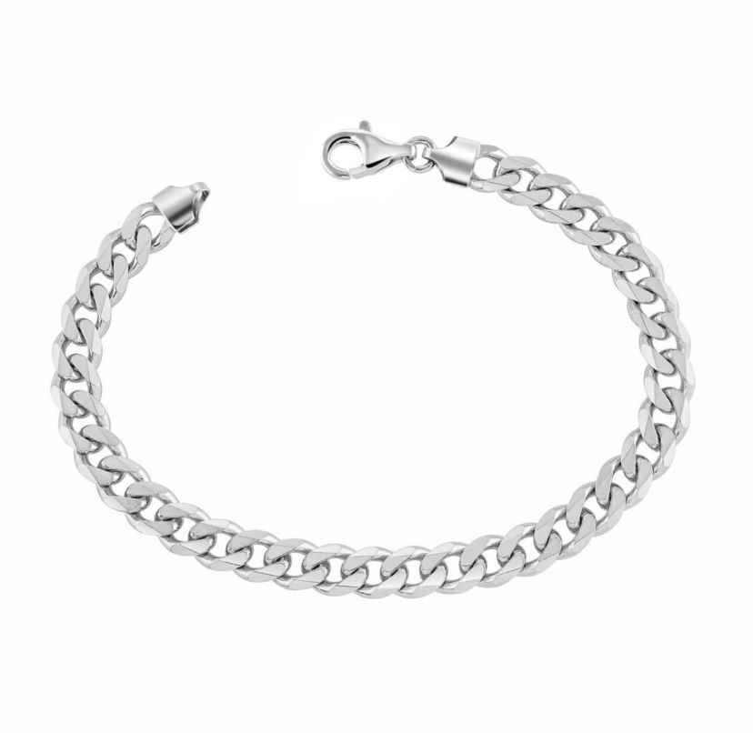 Chain Bracelet, 925 Sterling Silver Curb Link Chain Bracelet, Unisex, Italian Made Sterling Silver, Thick 8MM 8 Inch Bracelet