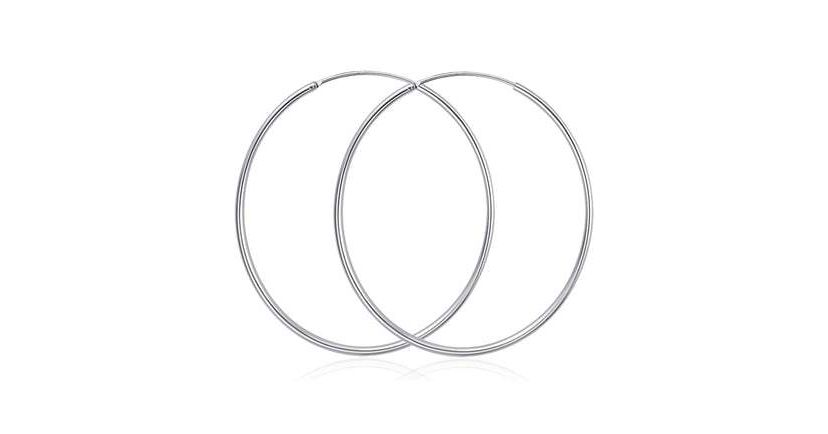 925 Sterling Silver Large 65MM Endless 2MM Tube Hoop Earrings