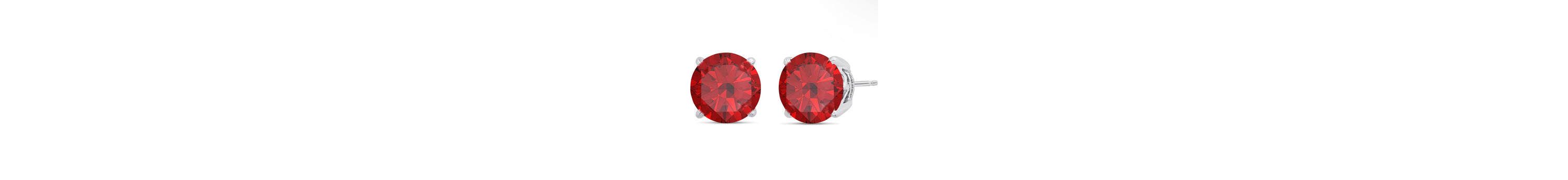 925 Solid Sterling Silver Red  Created Ruby Round Studs