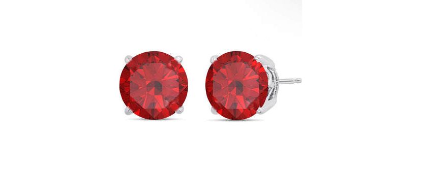 925 Solid Sterling Silver Red  Created Ruby Round Studs