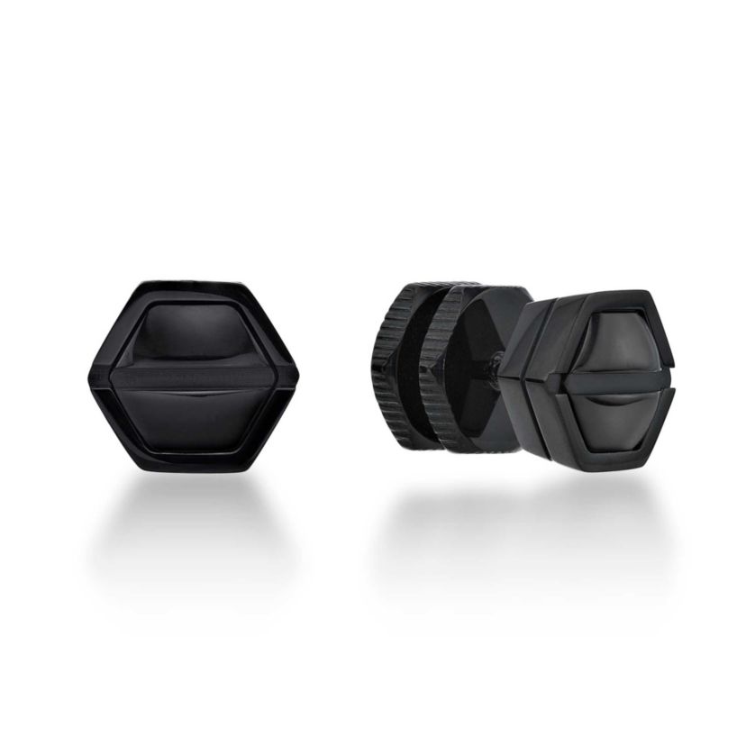 Mens Stud Earrings in Stainless Steel with Black Ion Plating