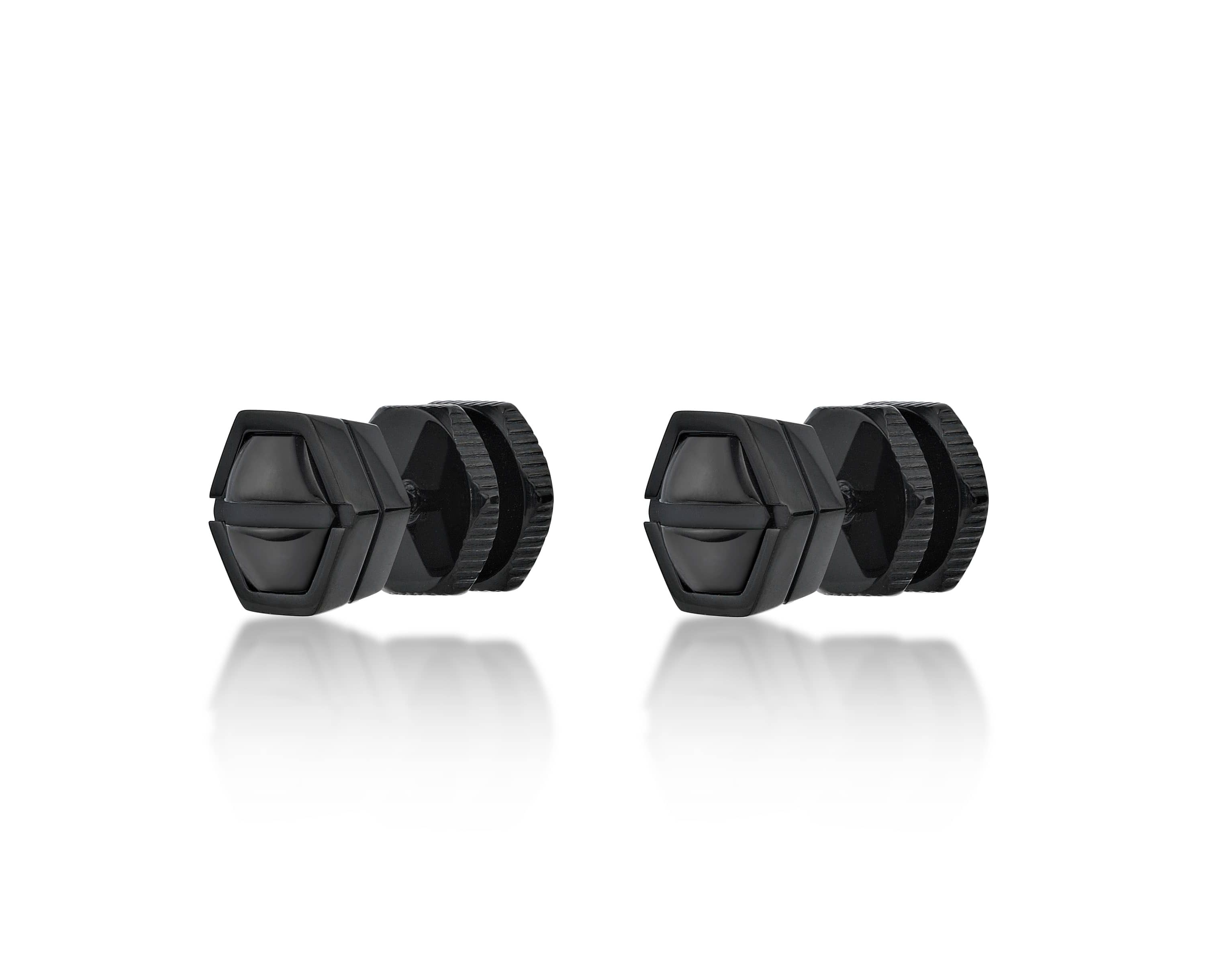 Mens Stud Earrings in Stainless Steel with Black Ion Plating
