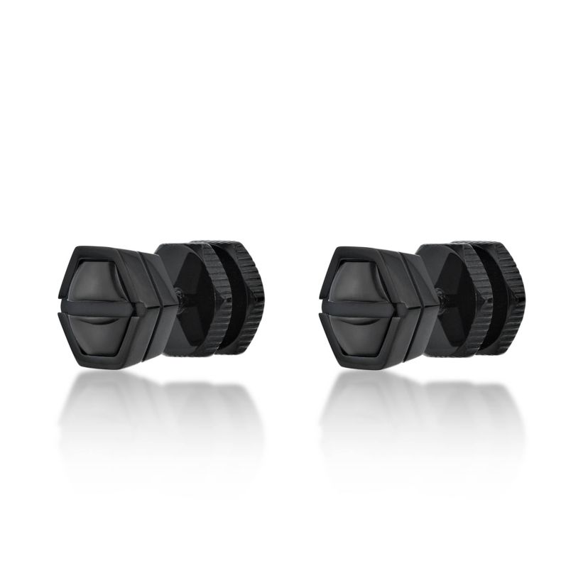 Mens Stud Earrings in Stainless Steel with Black Ion Plating