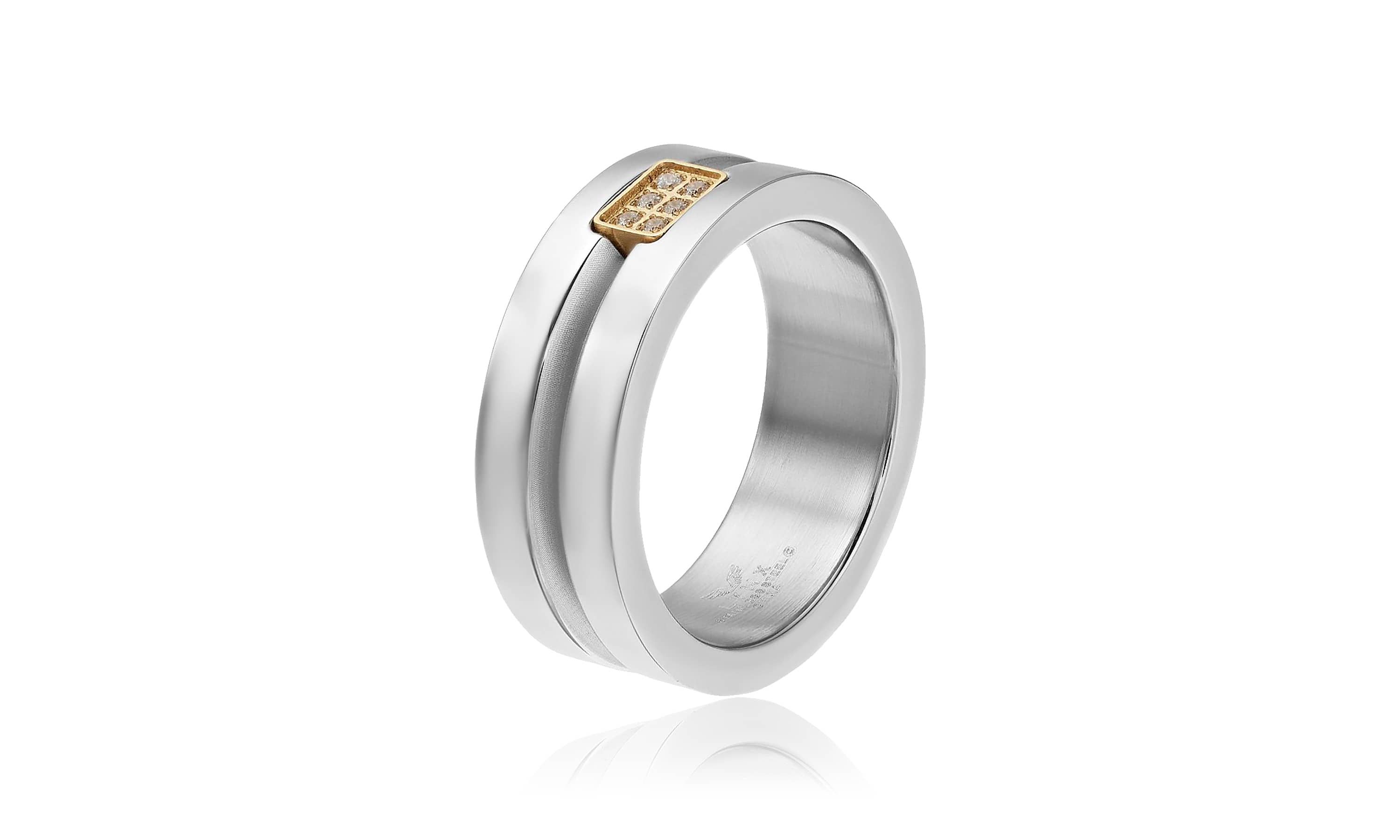 Mens Stainless Steel Cubic Zirconia Ring with Goldtone Ion Plating