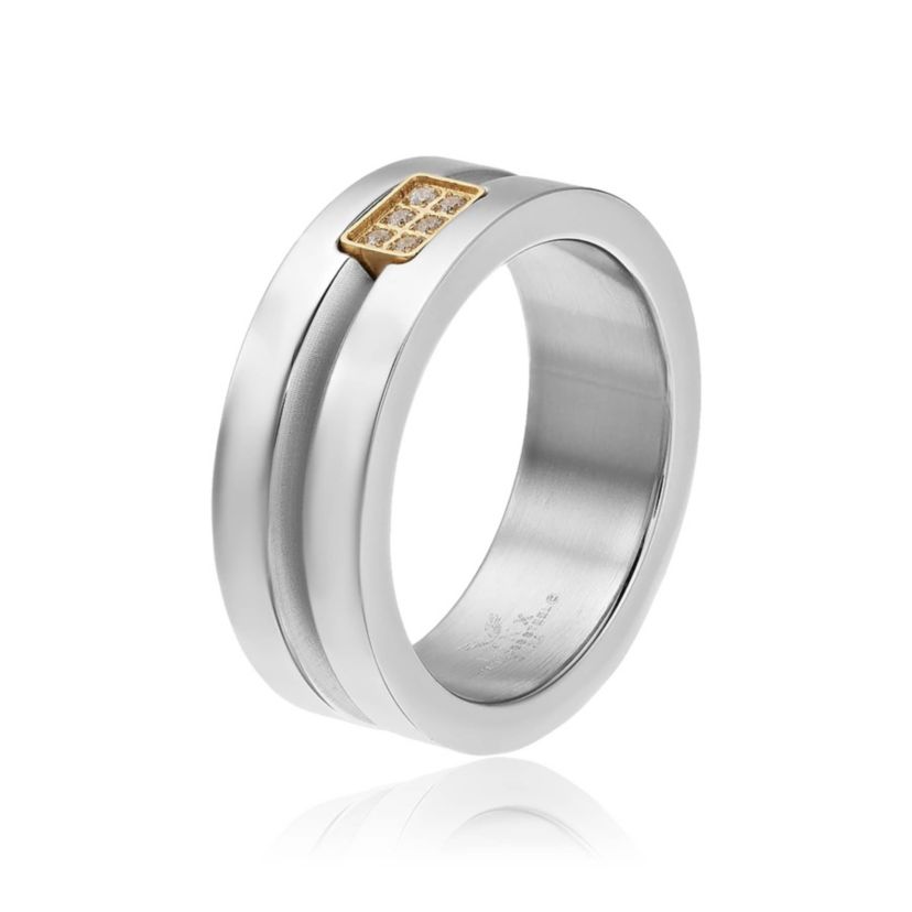 Mens Stainless Steel Cubic Zirconia Ring with Goldtone Ion Plating
