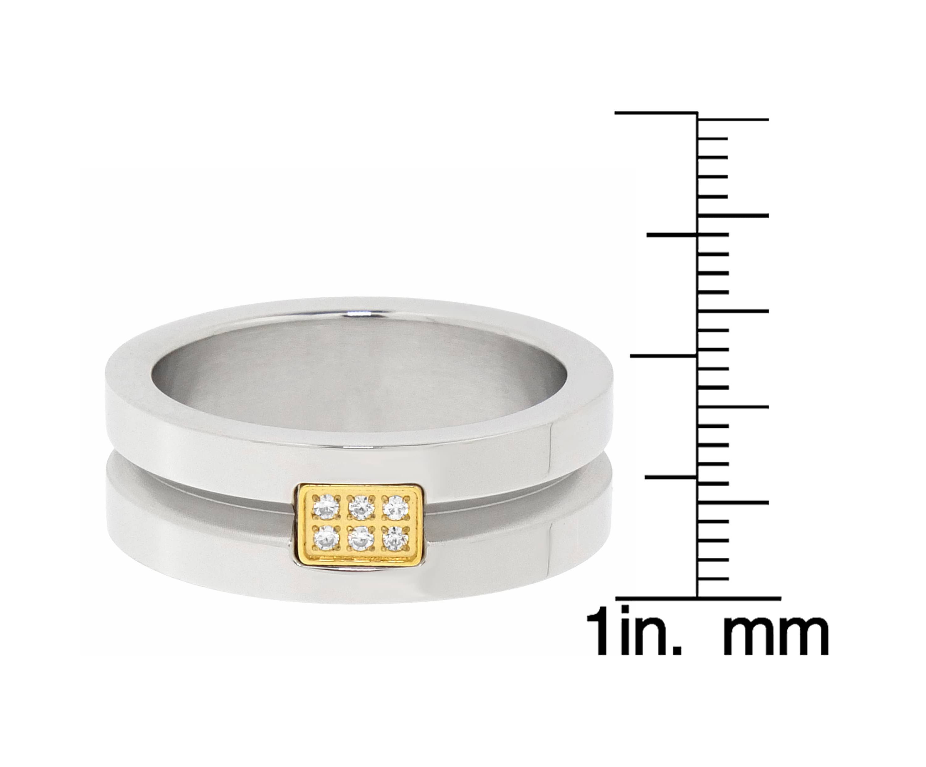 Mens Stainless Steel Cubic Zirconia Ring with Goldtone Ion Plating
