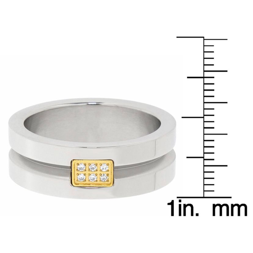 Mens Stainless Steel Cubic Zirconia Ring with Goldtone Ion Plating